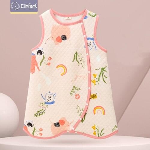 Elinfant 100% cotton snap closure newborn baby split legs sleeveless spring autumn baby sleeping bag