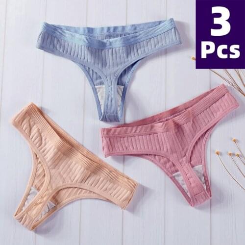 Womens Cotton G-String Thong Sexy Panties Women String Briefs Underwear Intimate Lingerie Ladies Low-Rise 3 Pcs/set Thong