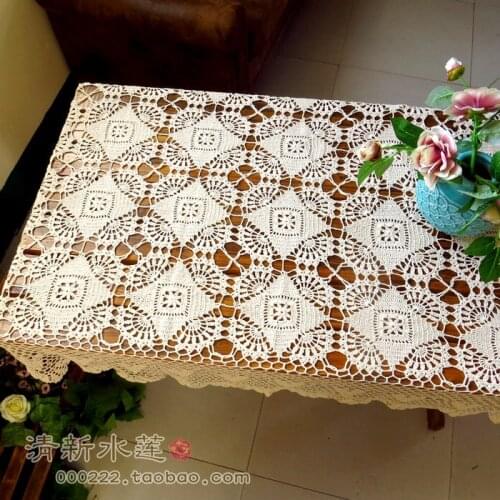 Fresh water lotus iris hand crochet crochet American country cotton woven openwork fabric table linen beibai