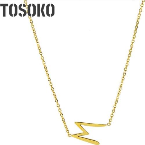 TOSOKO Stainless Steel Jewelry M Letter Clavicle Chain Simple Fashion Necklace Woman BSP701