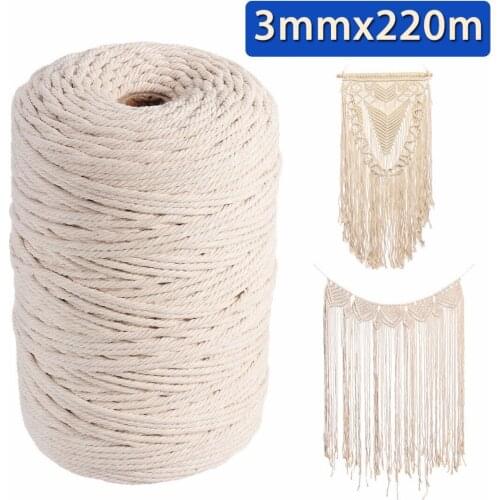 New Natural Beige Cotton Twist Cord Rope 3mm*220m Tapestry Tag Bundled Decorative Cord Rope Artisan Craft Macrame String