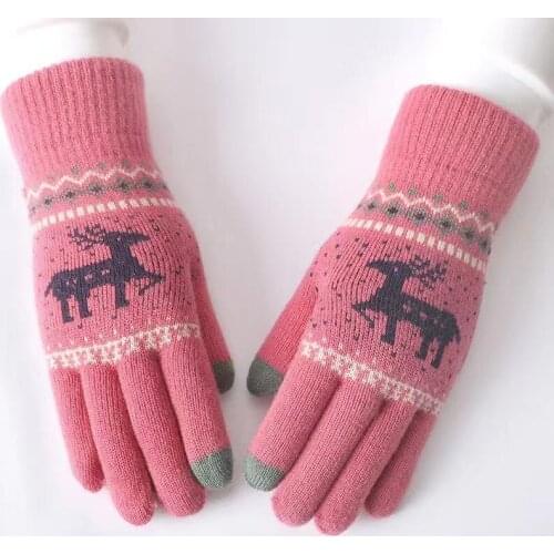 Knit touch-screen gloves for men, warm, thick and fluffy for winter driving couples, all finger knitting for students
