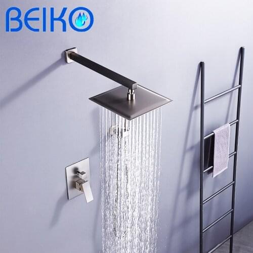 High Quality Brass Concealed Shower Faucets Set Rainfall Shower Head Single Handle Mixer Tap Bathroom Shower Grey Faucets System