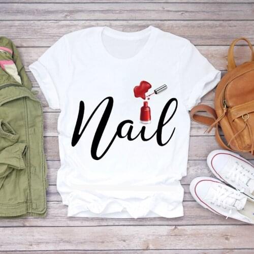Women Fingernail Nail Art Make Up 90s Ladies Lady Print T-shirt Tops 2020 Summer Fashion Short Sleeved T-shirt Girl,Drop Ship