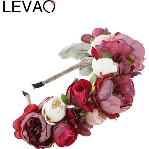 LEVAO Fashion Women Wedding Headband Girls Boho Flowers Headwear Children Hair Bands Hair Accessories Bride Wreath Beach Garland