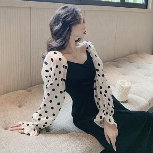 Woman Dress Summer Womens Retro Dots Puff Sleeve Velvet Dress Vestido De Mujer