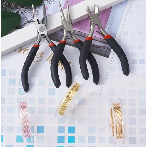 1Set Jewelry Kit with 3pcs Carbon Steel Jewelry Pliers Tool 0.6mm Copper Wire for DIY Earrings Jewelry Making Crafts Supplies