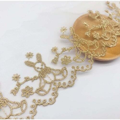 2Yards Rabbit Soft Ivory Mesh Gold Thread Polyester Fabric Venise Lace Trim Embroidery Sewing Crafts Doll Material Lace Edge