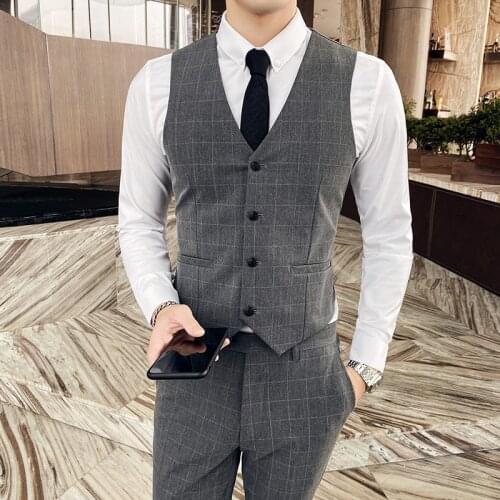 2021 New style Mens High quality pure cotton Business suit waistcoat/Male slim fit plaid Leisure suit Vest/Man Blazers S-4XL