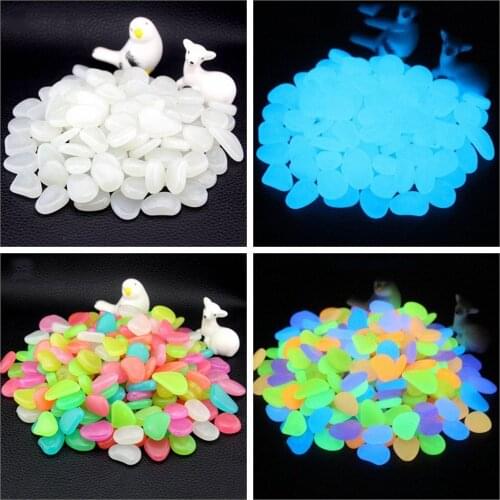 300Pcs Glow In The Dark Stones Glowing Stones Fluorescent Bright Pebbles Luminous Stones for Aquarium Garden Decoration