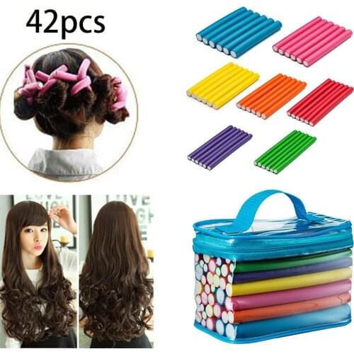 42Pcs Hair Rollers Flexible Curling Rods Magic Curler Women Girl Foam DIY Twist Flexi Hair Styling Tools Reusable Non Heat Safe