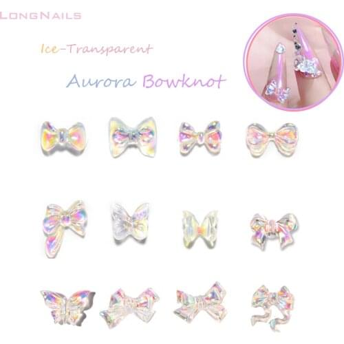 50pcs/Lot Japanses Sweety Aurora Bowknot Decals Resin Symphony 6-12.5MM Iresident Accessories NailArt Butterfly Decorations CF36