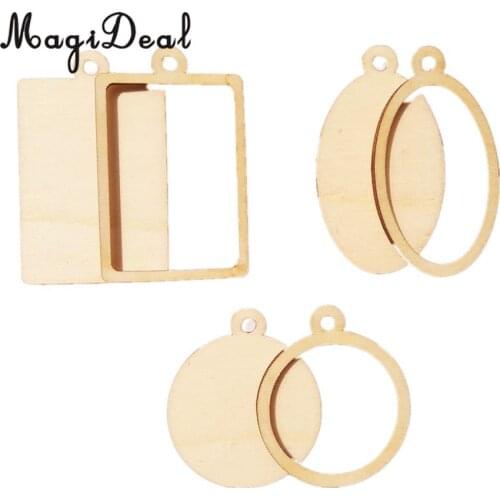 MagiDeal 60 Pieces Assorted Wooden Frame Pendant Oval Rectangle Round Shapes Wood Charms Cutting Scarfs DIY Projects