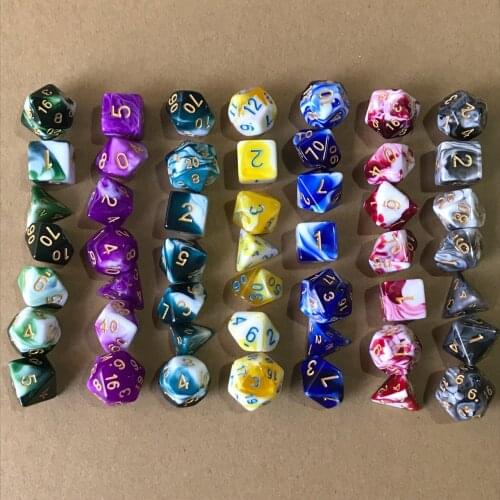 7PCs/set Acrylic Dice Acrylic Dichromatic D4 D6 D8 D10 D12 D20 Polyhedral Dice for Desktop Table Board Game Dice Set