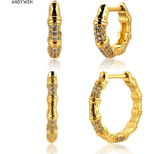 ANDYWEN 925 Sterling Silver Gold Trunk 14mm Hoops Earring Luxury CZ Zircon Piercing Pendiente Unique Design Huggies Fine Jewelry