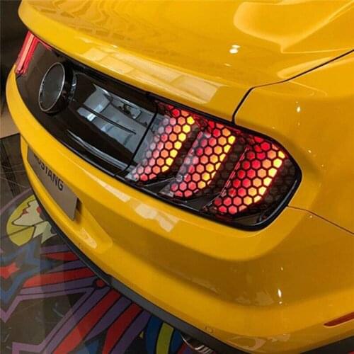 Car Tail Light Stickers For Ford Mustang 2015-2017 PVC Honeycomb Sticker Warning Tape Reflective Lights Decal Accessories 6pcs