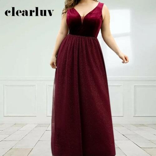 Burgundy A-Line Robe De Soiree DR1576 Double V-Neck Evening Dress Plus Size Women Party Dresses Sequined Vestidos De Fiesta 2020