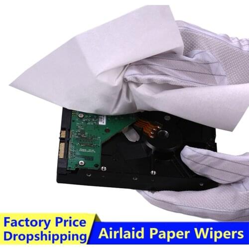 Factory Price 300pcs In Bag Disposable Industrial Nonwoven Wood Pulp Cleanroom Wiper High Absorbent Airlaid Paper Cleaning Wipes