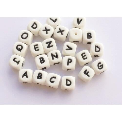 Chenkai 10pcs 12mm BPA Free Loose Silicone Letter Teether Beads DIY Baby Pacifier Dummy Chewing Jewelry Teethers Necklace Toy