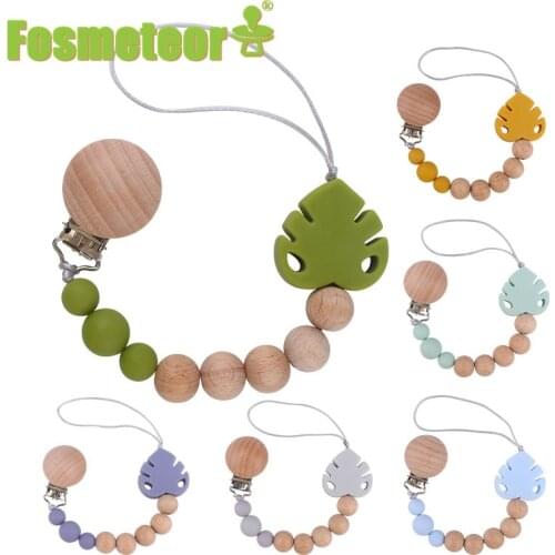 Fosmeteor 1pcs Food Grade Silicone Beads Teether Nursing Pacifier Clip Holder Chain Banana Leaf Nipple Holder for Infant