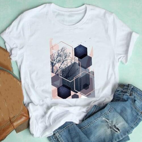 Women Short Sleeve Geometric Watercolor Aesthetic Fashion 90s Spring Summer Clothes Print Tshirt Female Tee Top Graphic T-shirt