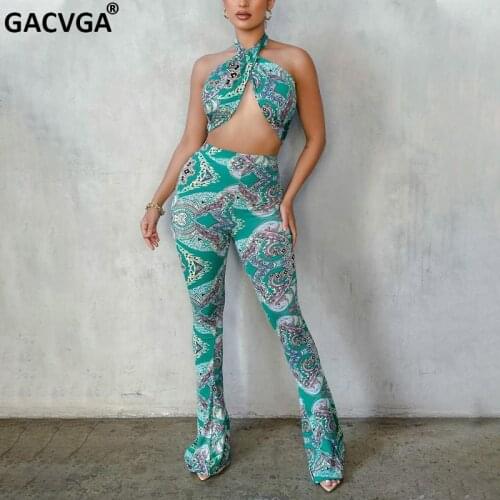 GACVGA 2021 Floral Printed Summer Jumpsuit Halter Backless Women Slim Sexy Romper Fashion Office Ladies Beach Partywear Overalls