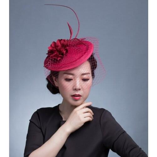 Fashion Feather Veil Bride Headwear Women Fascinator Hat Hair Clip Cocktail Party Derby Elegant Ladies Flower Hair Accessories