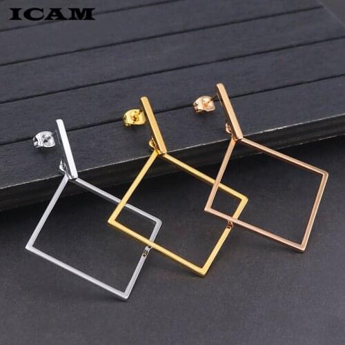 ICAM Beautiful Exquisite Punk Rock Minimalist 40mm Gold Silver Rose Square Circle Hoop Earrings for Women oorbellen
