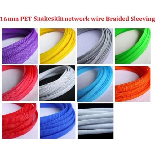 100M Cable Sleeves 16mm 10 Colors Snakeskin Mesh Wire Protecting Nylon Tight PET Expandable Insulation Sheathing Braided Sleeves