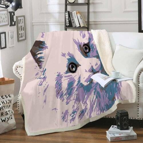 Cat Water Powder Portrait Blanket 3D Digital Printing Double Layer Lambskin Blanket Sofa Blanket