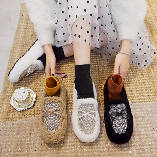 Sneakers Peas Shoes Female Net Shallow Mouth Womens Shoes Warm Shoes 2019 New Wild Winter Plus Velvet Spring and Autumn U12-91