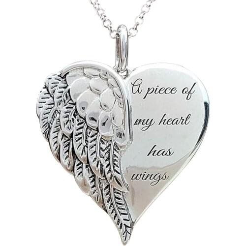 Angel Wings Pendant Chain Necklace on for Women Vintage Heart Shape Unique Gift Female Ladies Elegant Fashion Jewelry Neck Lace