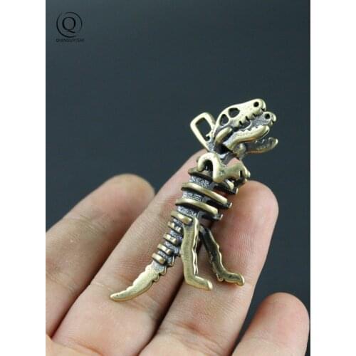 Handmade Brass Dinosaur Skeleton Model Charms Retro Copper Car Keychains Pendants Delicate Creative Bag Hanging Children Gifts