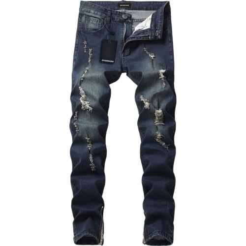 DSQBRAND new mens ripped jeans with small feet tight stretch trousers DSQ letters internal standard luxury fashion street style