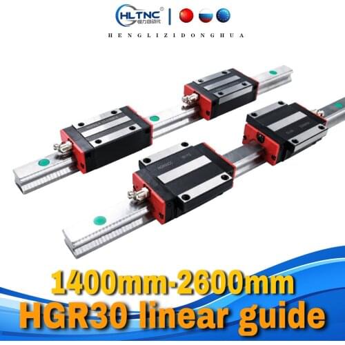 Fast shipping CNC guide 2pcs HGR30 linear square rail 1400mm-2600mm + 4pcs slides carriages HGH30CA or HGW30CC for CNC parts