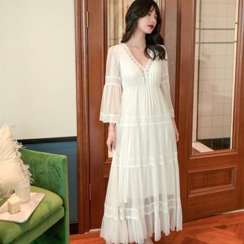 Spring Autumn Modal Womens Nightgowns Vintage Princess Gauze Long Sleepwear Girls Tiered Night Dress Home Wear