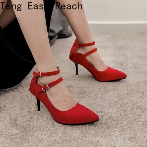 2021 The New Sexy Womens Pumps Office Lady Stiletto High Heels Pointed Toe Fashion Wedding Dress Party Shoes red black size 46