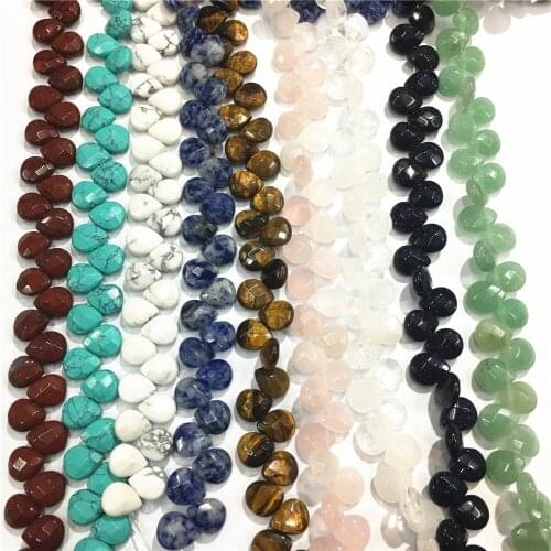 New Hot Natural Stone Facecut Beads Water Drop Crystal Fluorite Hole Agates Malachite Opal DIY Jewelry Accessories 12*10mm 32PCS