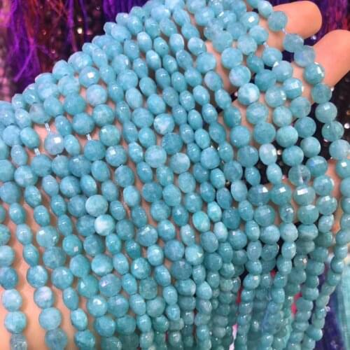Wholesale 6mm Natural Stone Blue Amazonite Beads Oblate Shape Faceted Loose Beads For Jewelry Making Bracelet Necklace DIY 15