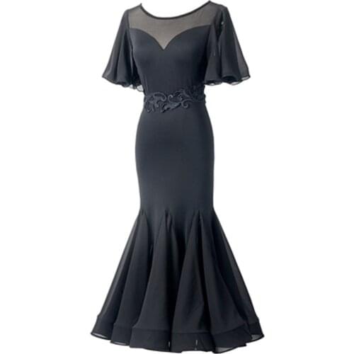 Modern dance dress new national standard dance backless net lotus leaf short performance package hip waltz swing practice skirt