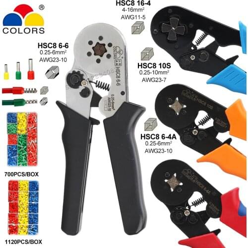 HSC8 Tube Terminal Crimping Pliers 10S 0.25-10mm2 23-7AWG 6-4A 6-6 0.25-6mm2 23-10AWG Wire Stripper Clamp Crimp hand tools