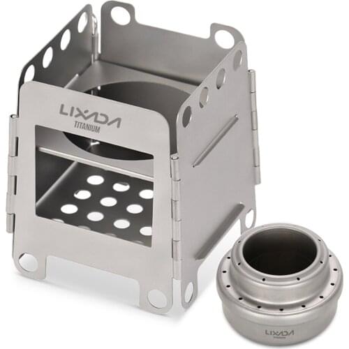Lixada Portable Titanium Lightweight Folding Wood Stove Pocket Stove with Mini Alcohol Stove for Outdoor Camping Cooking Picnic