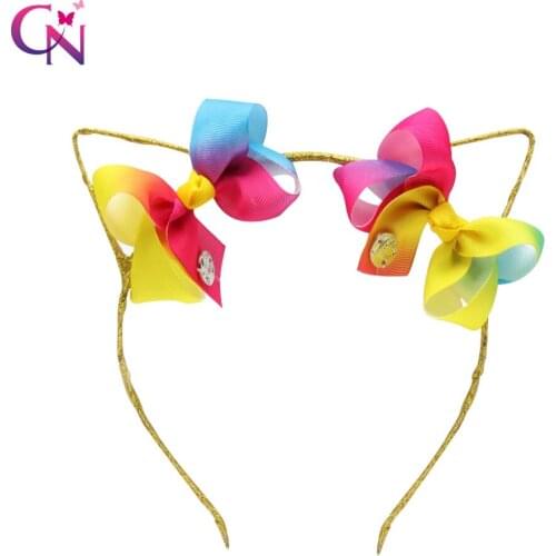 CN Unicorn Printed Hairbow Hair Bands For Kids Girls Handmade Cute Cat Ear Headbands Hair Hoop Children Party Hair Accessories