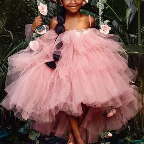 Baby Puffy Tutu Flower Pageant Dresses For Girls Tiered Ruffles Backless First Communion Dresses For Girls To Wedding