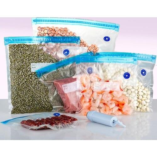 Manual Pump Vacuum Bags Food Preservation Sealer Bag Reusable Plastic Storage Container Zip Lock Bags For Home Kitchen Packaging