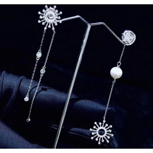 Natural fresh water pearl drop earring long earring sun and star asymmetry earring fashion women jewelry daily wear