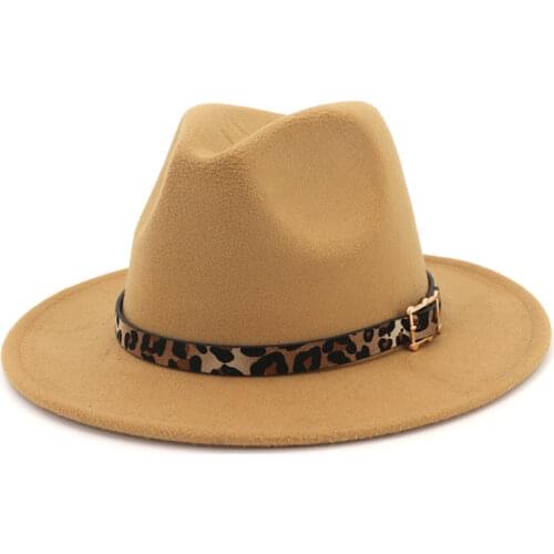 Trend Unisex Flat Brim Wool Felt jazz Fedora Hats With Leopard Grain Belt Women Men Trilby Panama Cap Party Formal Hat