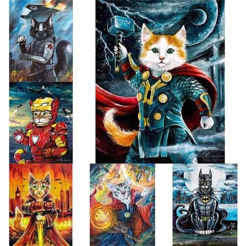 Modern Wall Prints Cat Marvel Superhero Posters Animal Creativity Art Canvas Painting Picture For Childrens Bedroom Room Decor