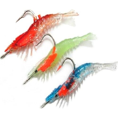 1Pcs Luminous Soft Shrimp Simulation Fishing Lure Shrimp Prawn Bait Artificial Trout Bait Fishy Smell Single Hook Tackle Jig
