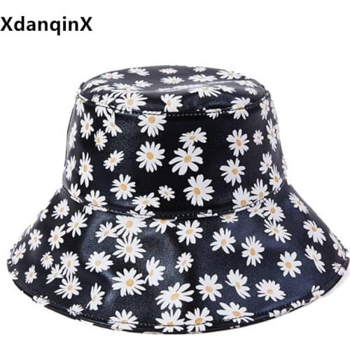 XdanqinX womens hat natural genuine leather hat bucket hats for women autumn sheepskin leather cap elegant ladies black caps